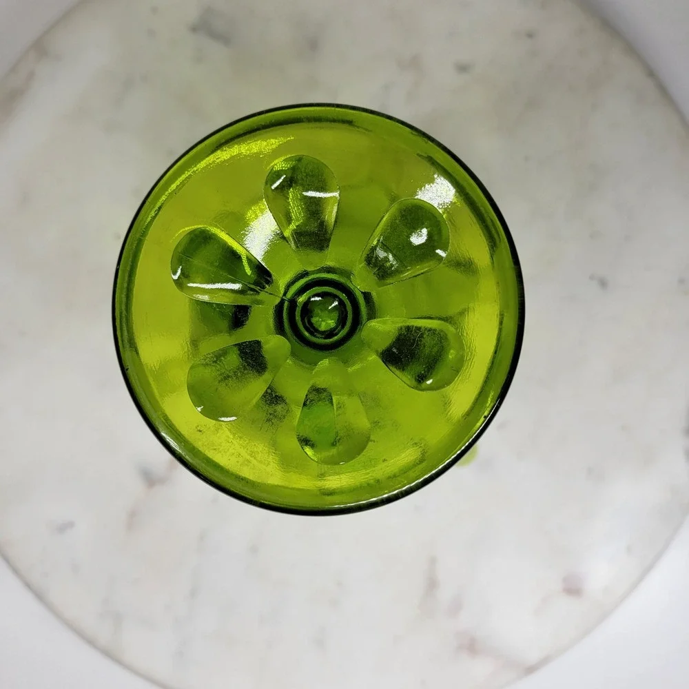 VTG Viking Epic Glass Swung Vase Six Finger Green Pedestal Footed MCM Home Decor